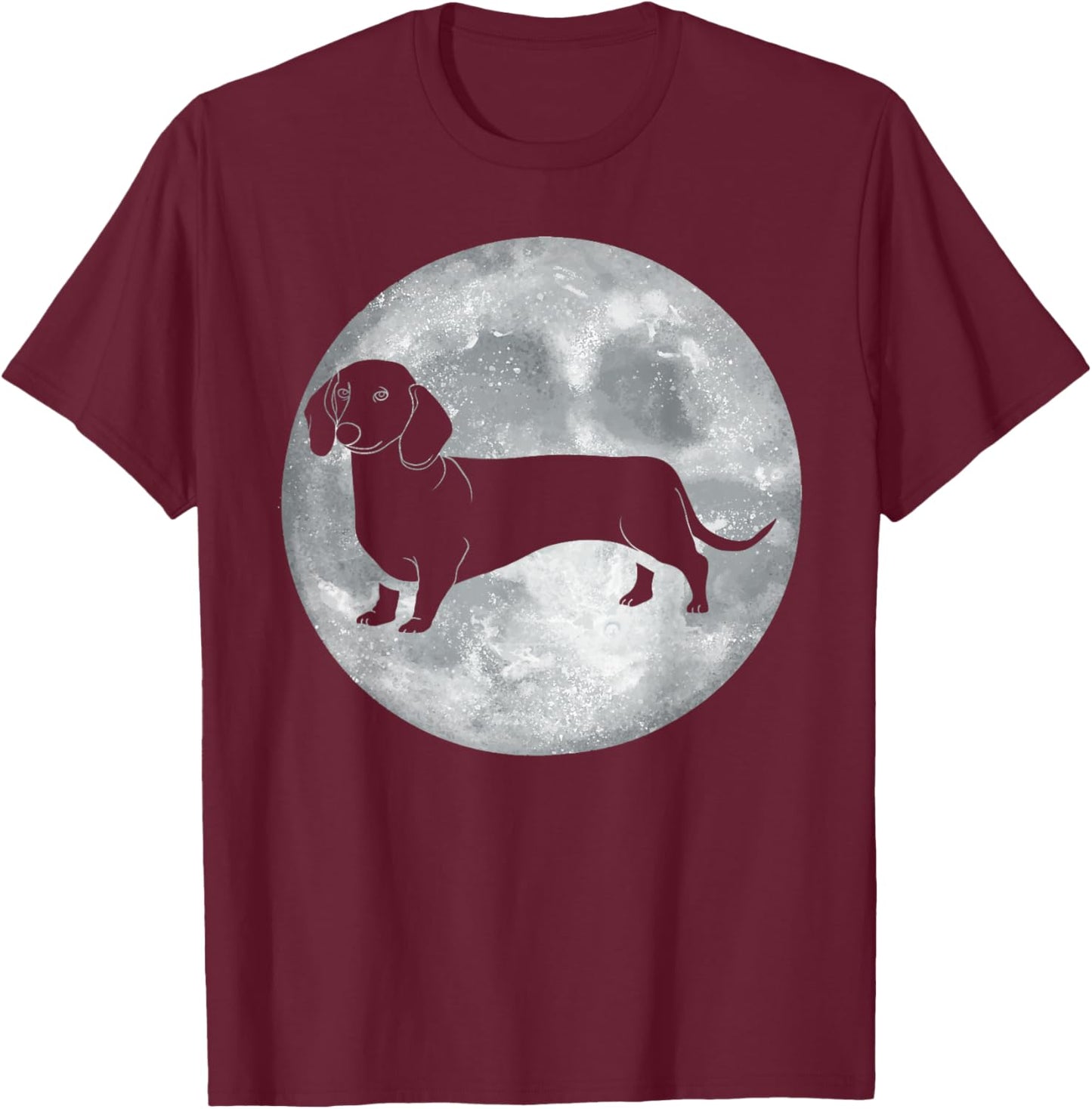 Silhouette Dachshund Weiner Dog in Full Moon Dachshund Lover T-Shirt - T-Shirt | Maroon