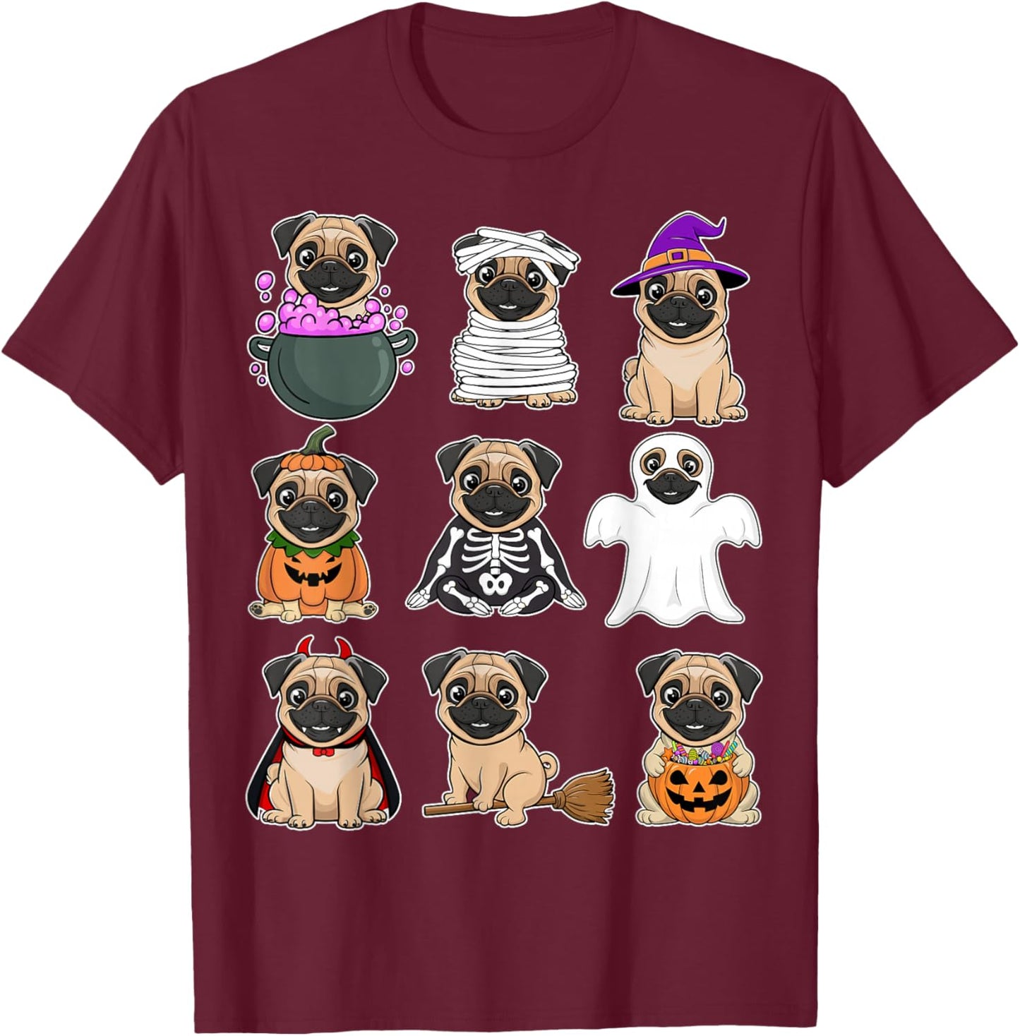 Pug Halloween Costume Spooky Ghost Pumpkin Pug Halloween T-Shirt - T-Shirt | Maroon