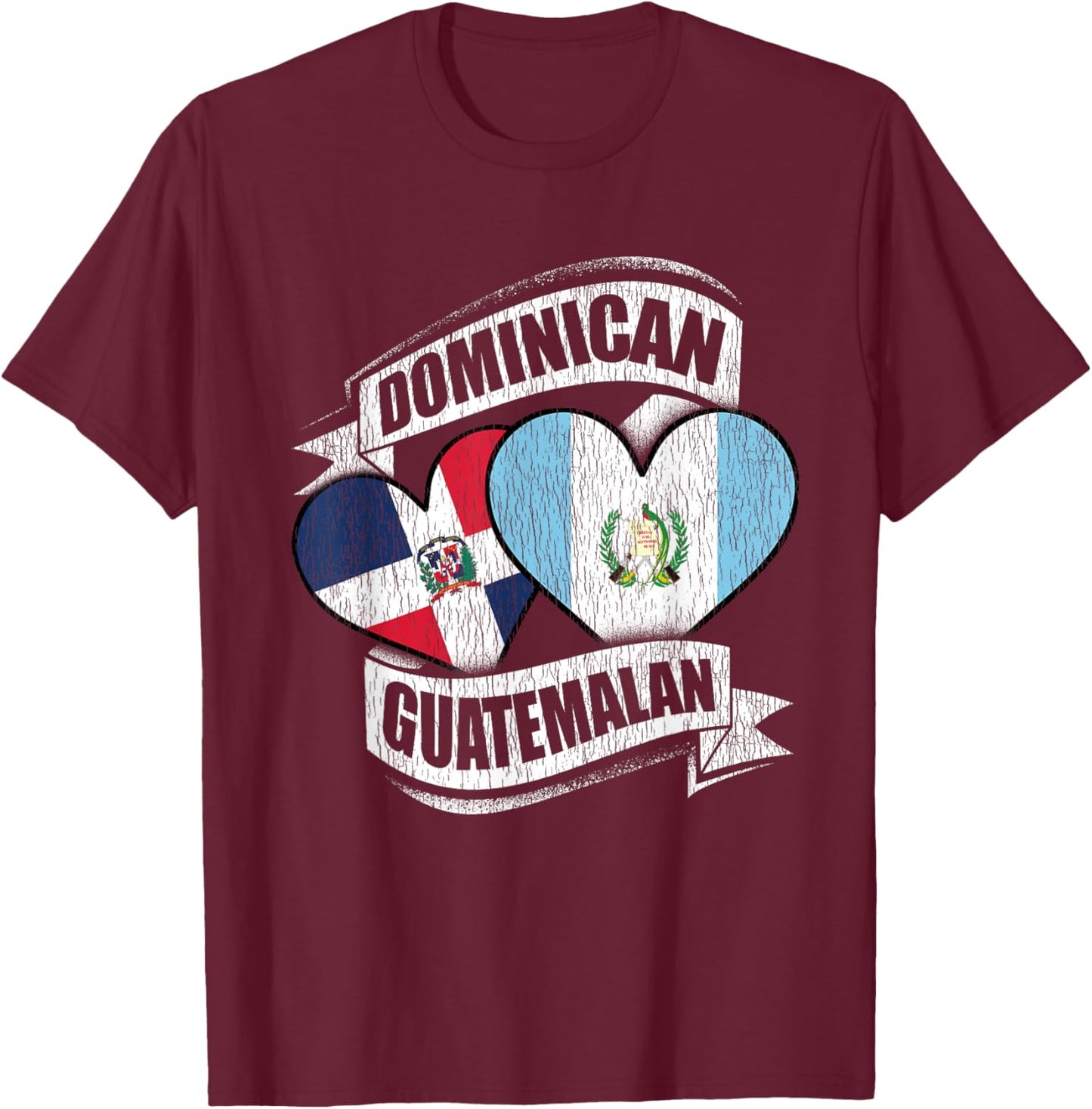 Dominican Guatemalan Heart Dominican Republic Guatemala Flag T-Shirt - T-Shirt | Maroon
