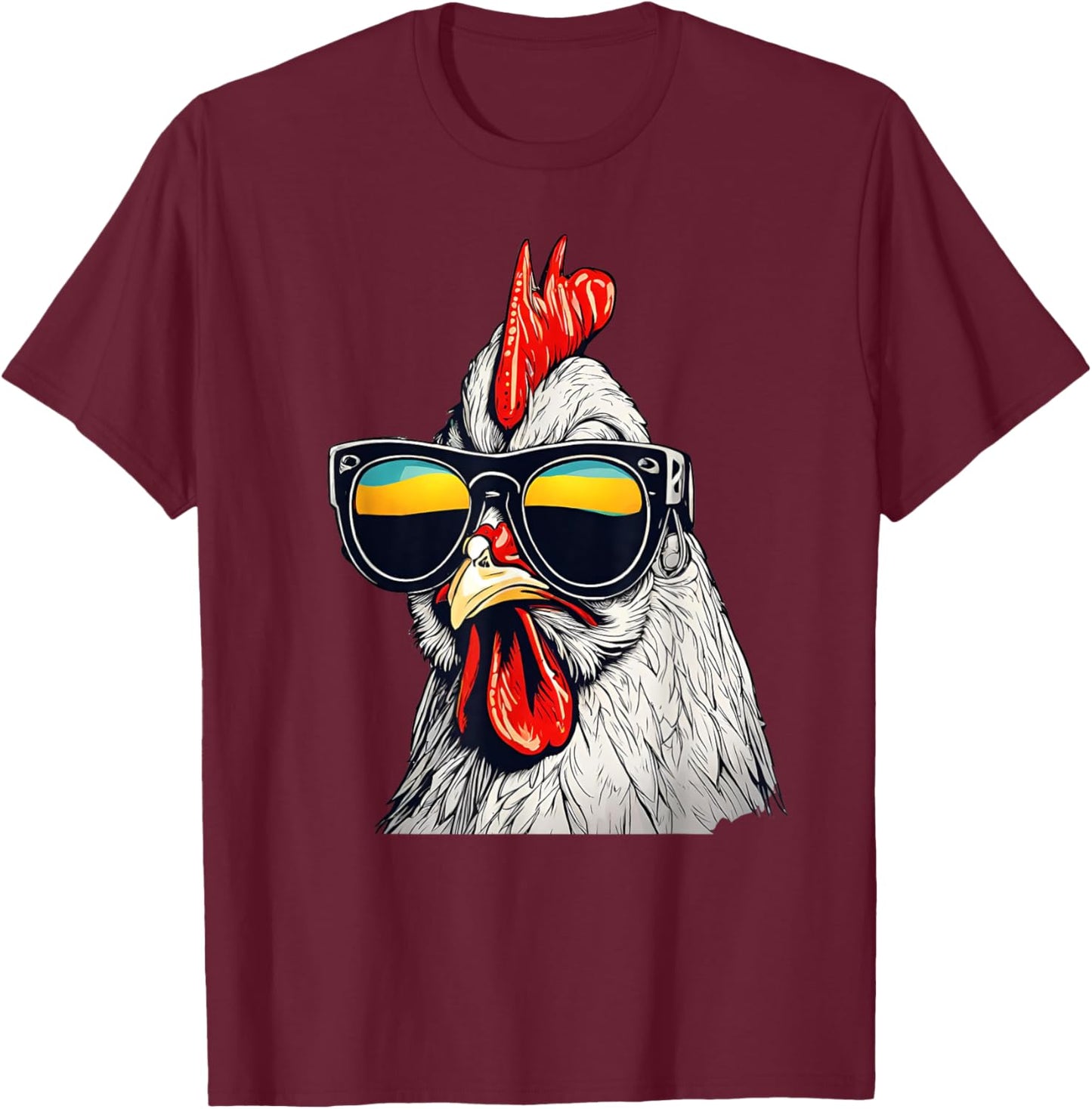 Cool Rooster Wearing Sunglasses Retro Vintage Chicken T-Shirt - T-Shirt | Maroon