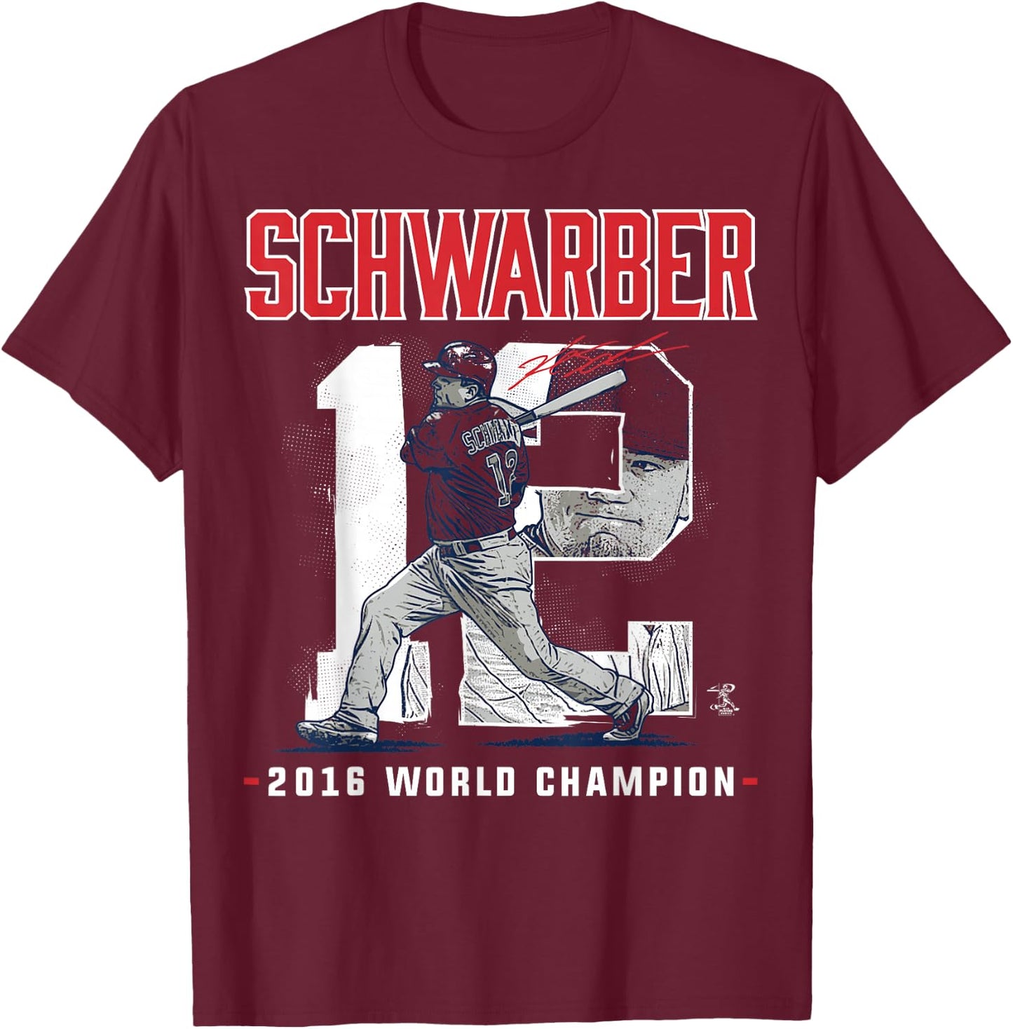 Kyle Schwarber Player Number 2016 World Champion T-Shirt - T-Shirt | Maroon