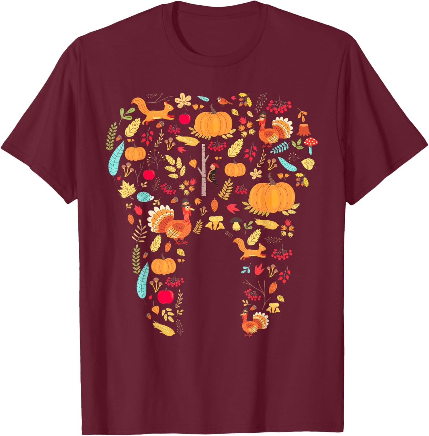 Fall Dental Pumpkin Tooth Dental Thanksgiving T-Shirt - T-Shirt | Maroon