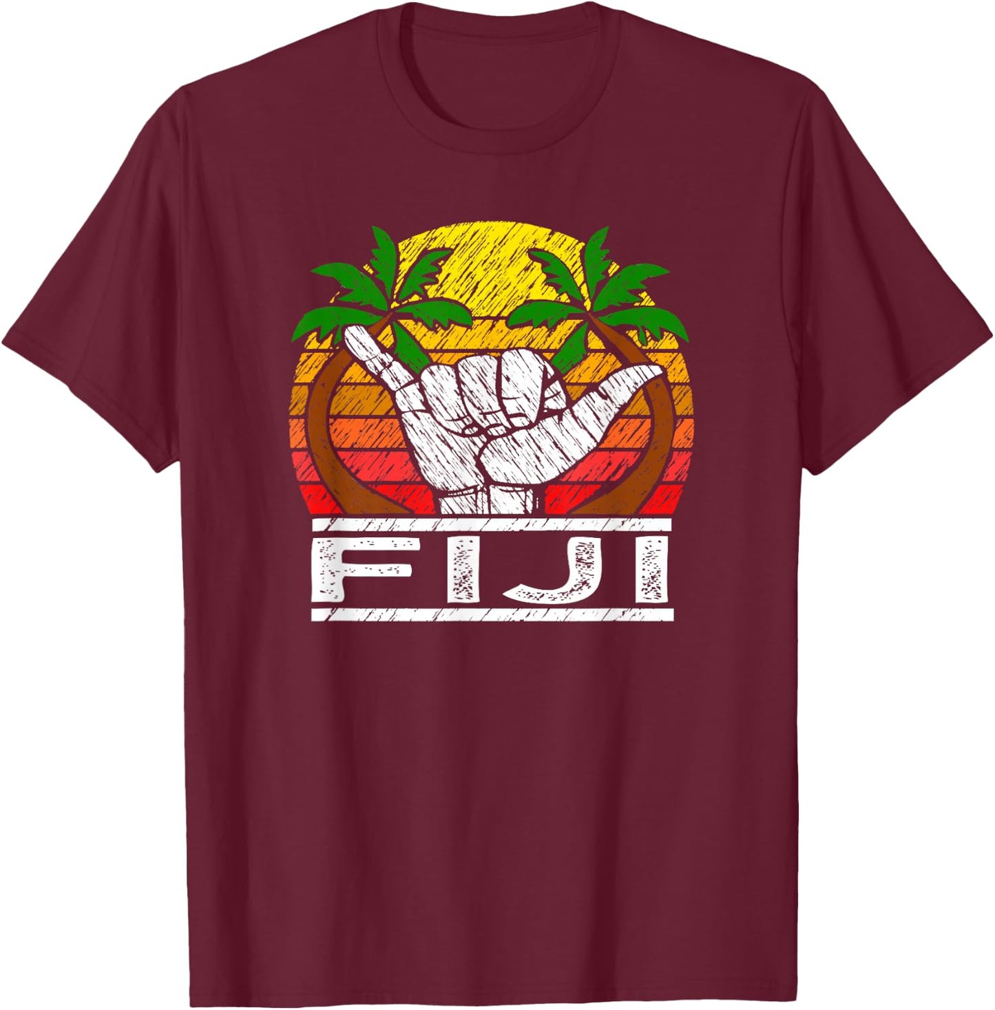 Vintage Fiji Island Sunset Gift Fijian T-Shirt - T-Shirt | Maroon