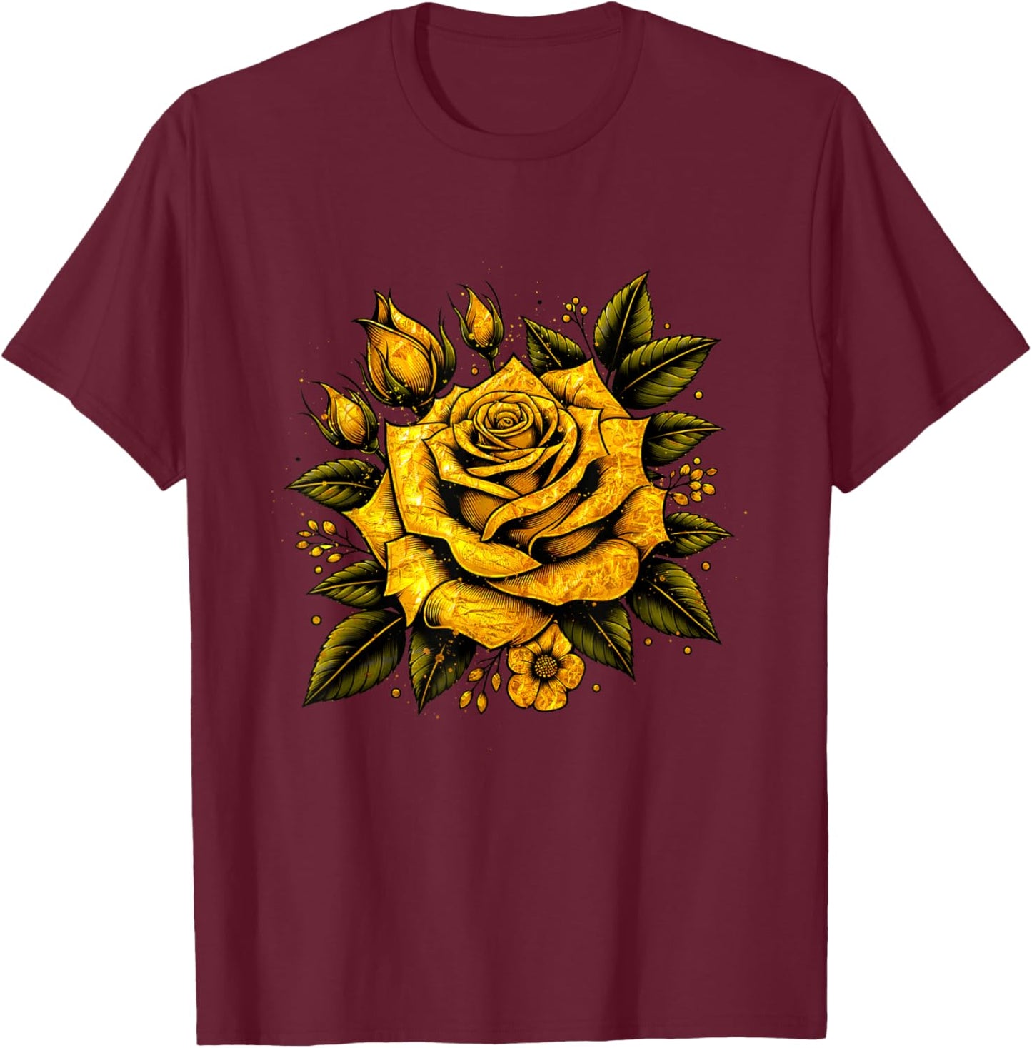 Yellow Rose Flower in Full Bloom Gardener Botanist Flowers T-Shirt - T-Shirt | Maroon