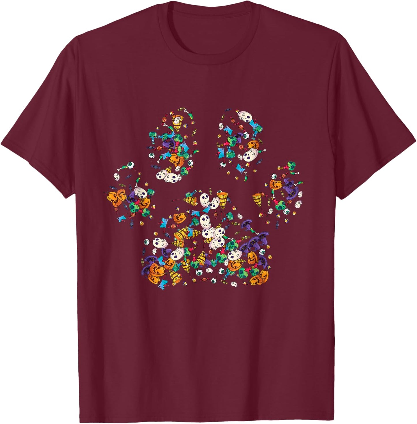 Paw Print Halloween Dog Candy Pumpkin Ghost Gift Women Girls T-Shirt - T-Shirt | Maroon
