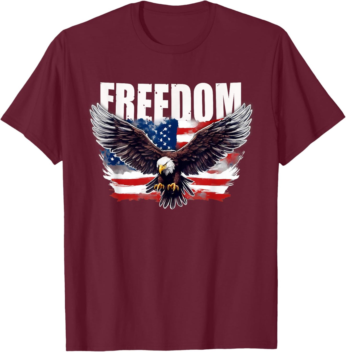 Patriotic USA American Flag and Eagle FREEDOM 4th of July T-Shirt - T-Shirt | Maroon