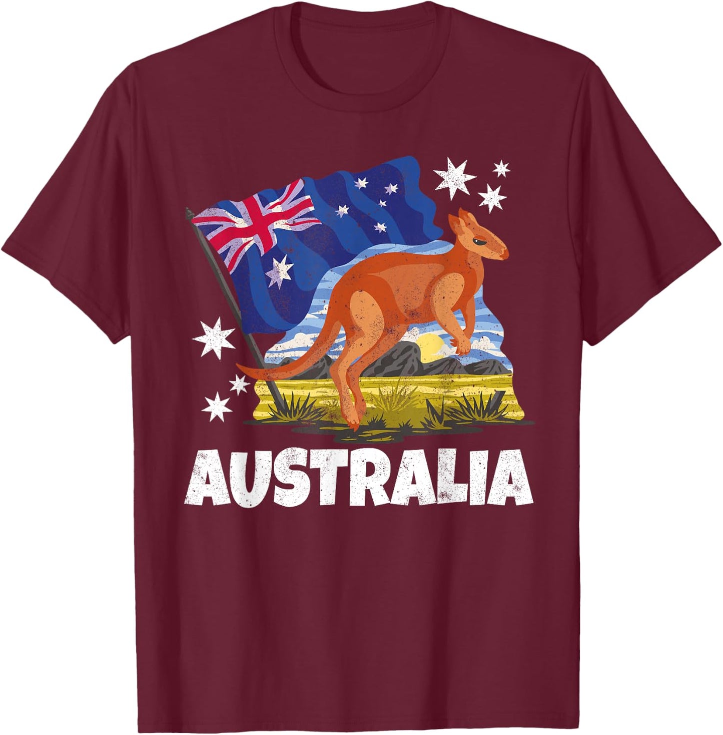 Kangaroo Patriotic Australian Flag Australia T-Shirt - T-Shirt | Maroon