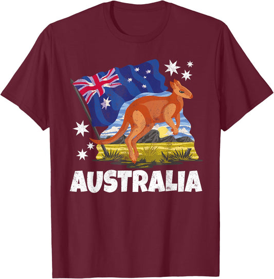 Kangaroo Patriotic Australian Flag Australia T-Shirt - T-Shirt | Maroon