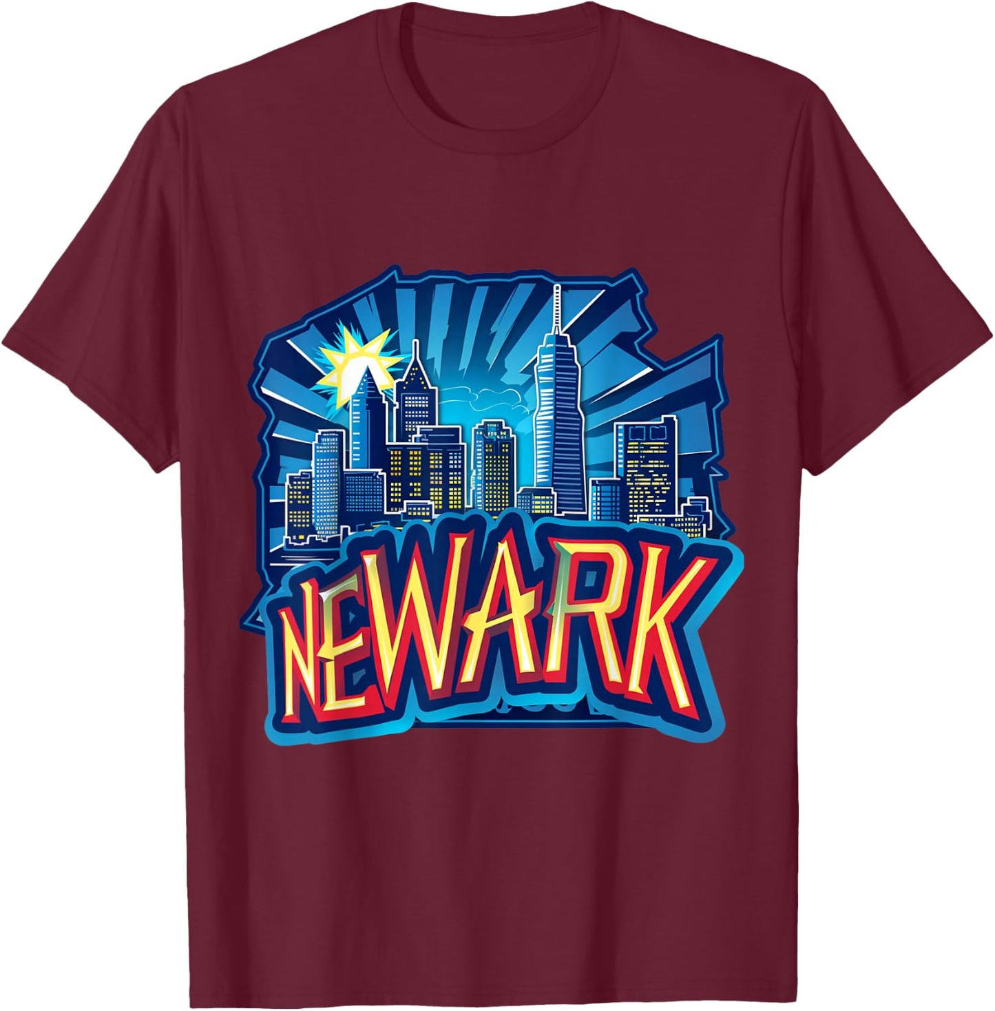 Newark New Jersey NJ Downtown Skyline City Pride Urban Vibes T-Shirt - T-Shirt | Maroon