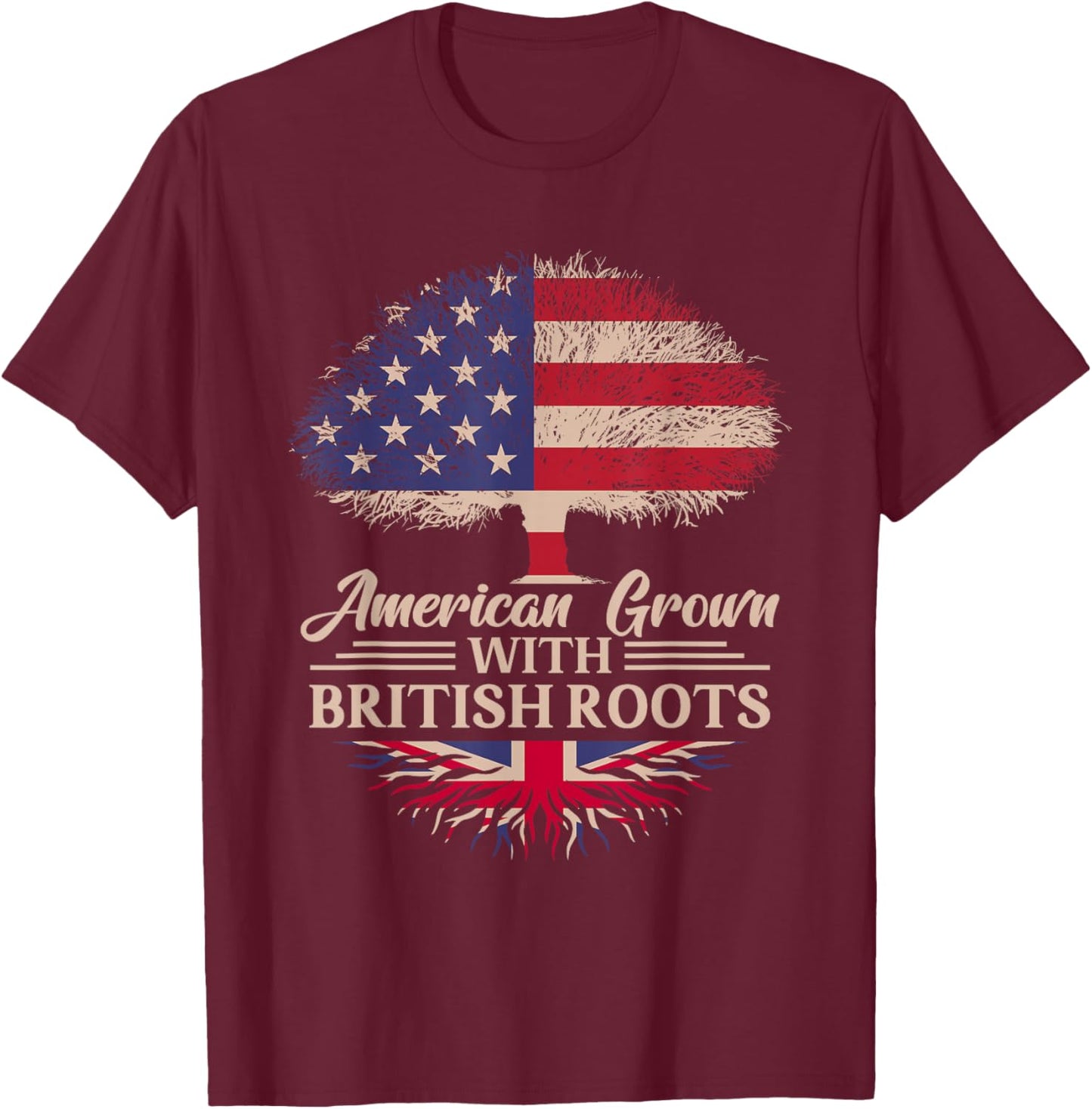 American Grown with British Roots Half American Flag British T-Shirt - T-Shirt | Maroon