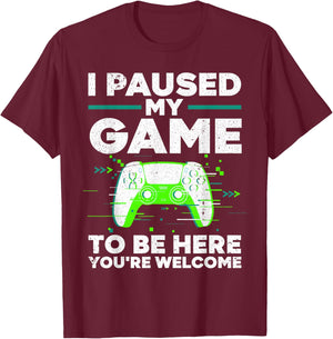 Cool Video Gamer Boys Kids Game Paused Gaming Gamers T-Shirt - T-Shirt | Maroon