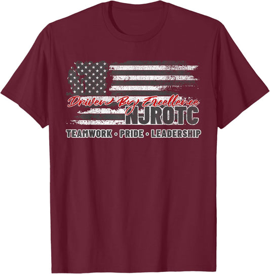 NJROTC Teamwork Pride Leadership American Flag Naval JROTC T-Shirt - T-Shirt | Maroon