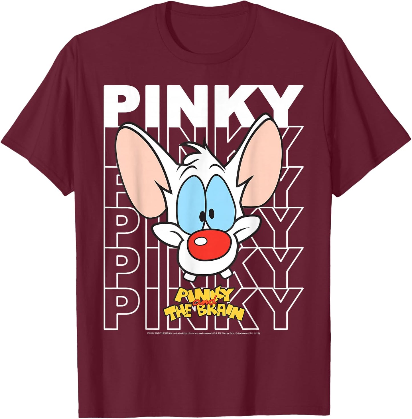Pinky and The Brain Pinky Text Stack Big Face T-Shirt - T-Shirt | Maroon