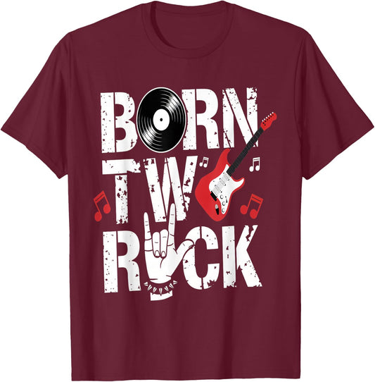 Born Two Rock 2nd Birthday Guitar Design T-Shirt - T-Shirt | Maroon