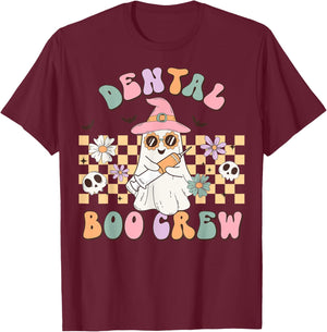 Dental Boo Crew Retro Halloween Dental Assistant T-Shirt - T-Shirt | Maroon