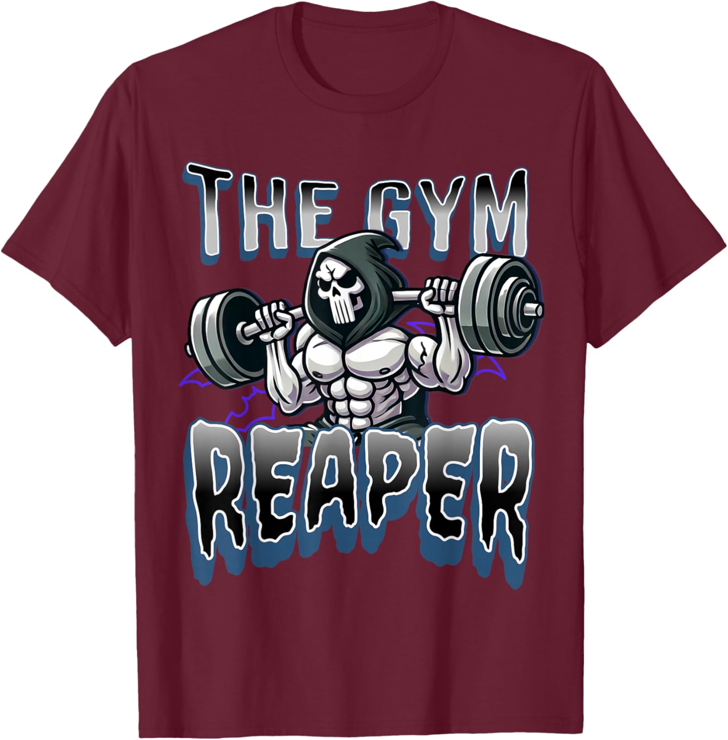 Grim Reaper Workout Gym Halloween : Gym Reaper Design, Black, -Adults, Short Sleeve, , Size Small T-Shirt - T-Shirt | Maroon