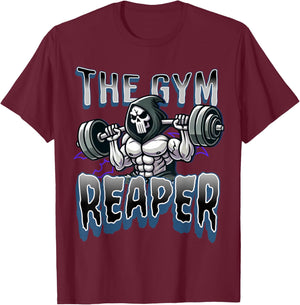 Grim Reaper Workout Gym Halloween : Gym Reaper Design, Black, -Adults, Short Sleeve, , Size Small T-Shirt - T-Shirt | Maroon