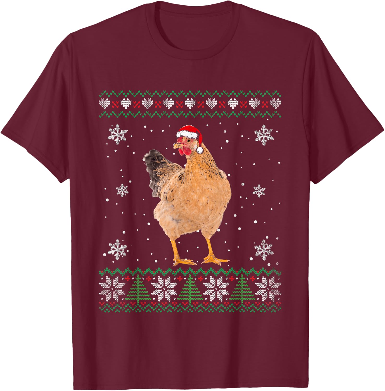 Santa Chicken Ugly Sweater Animals Christmas Pajama T-Shirt - T-Shirt | Maroon