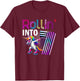 Rollin' into 7 Roller Skating Unicorn 7th Birthday Party T-Shirt - T-Shirt | Maroon