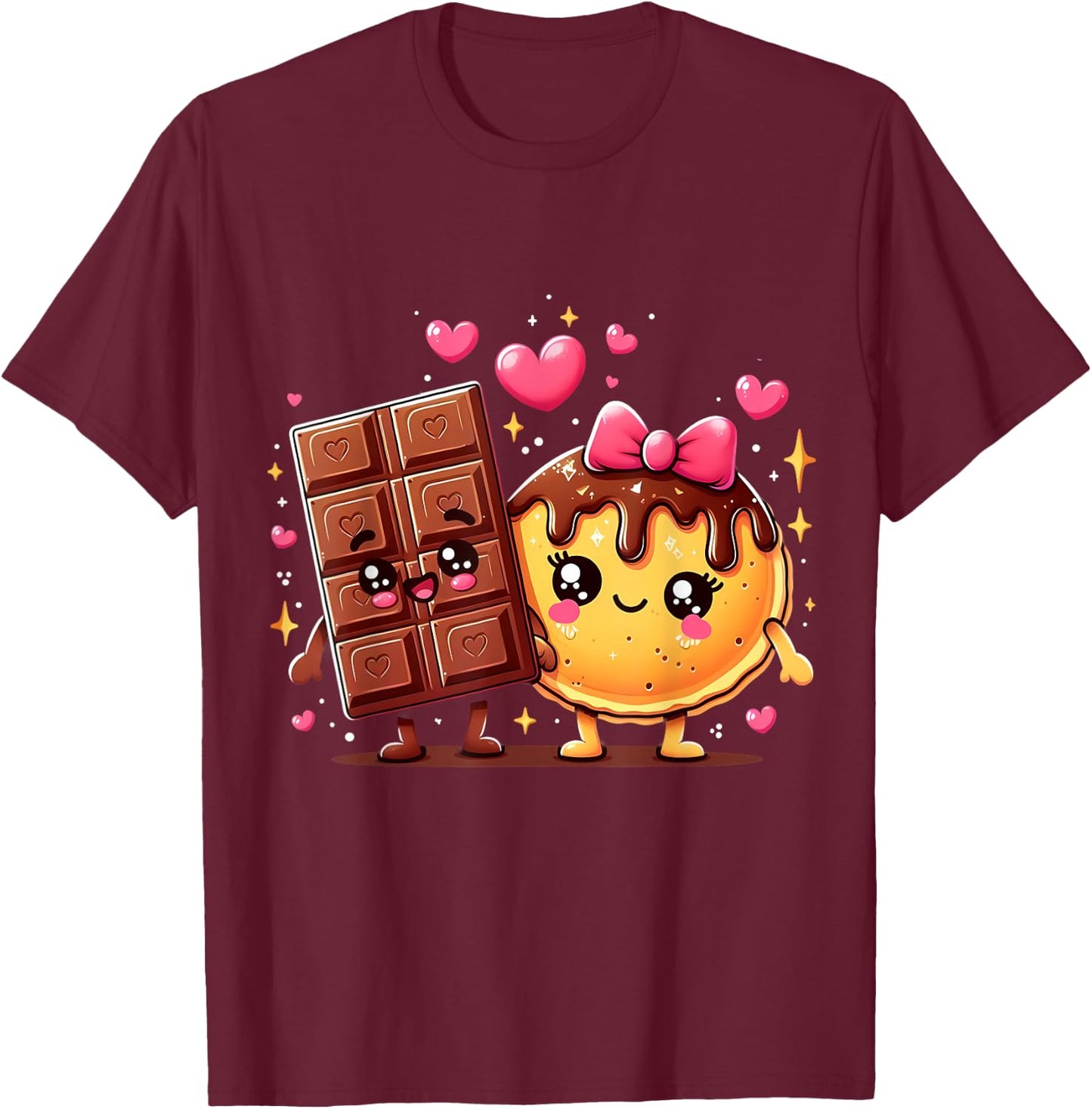Choco and Pancake Couples Love Matching T-Shirt - T-Shirt | Maroon