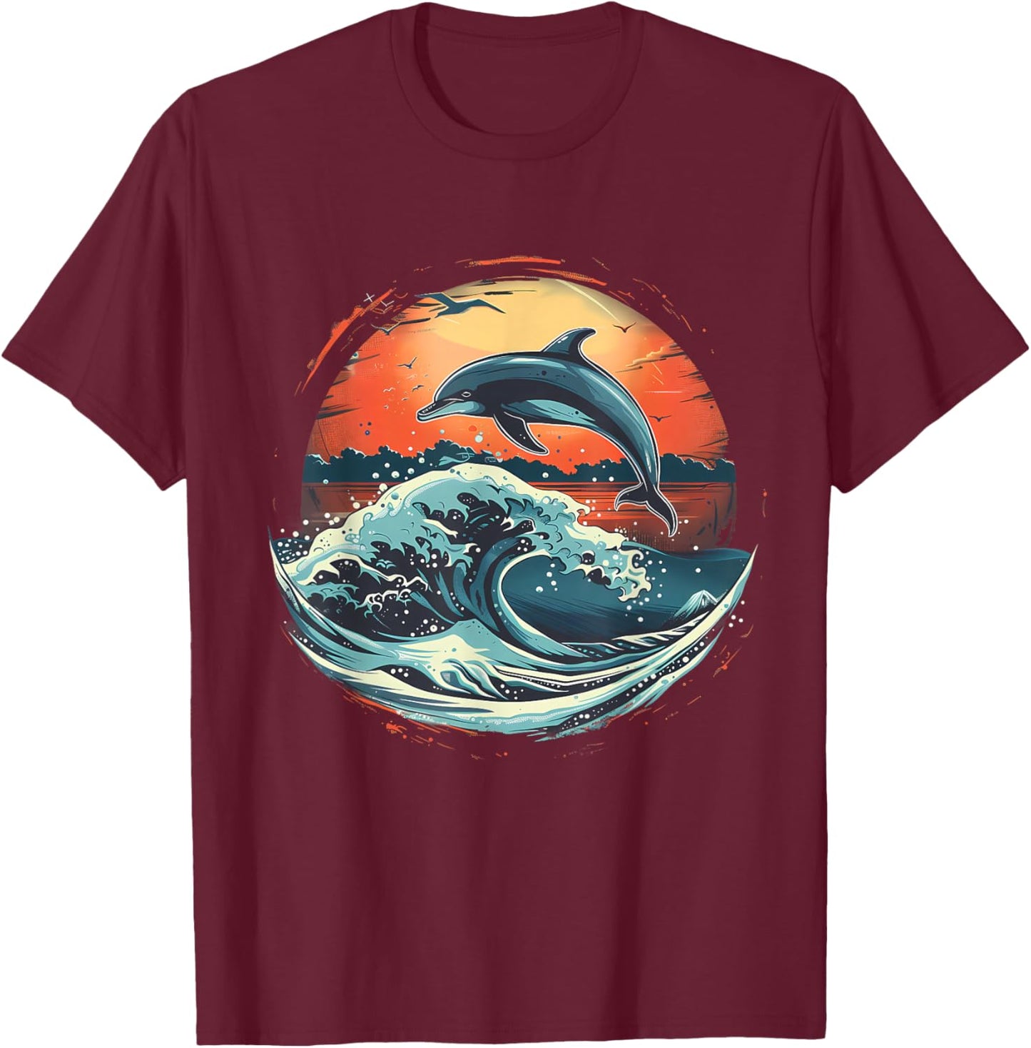 Dolphin Sunset Ocean Sea Dolphin Sea Ocean Animal Lover T-Shirt - T-Shirt | Maroon