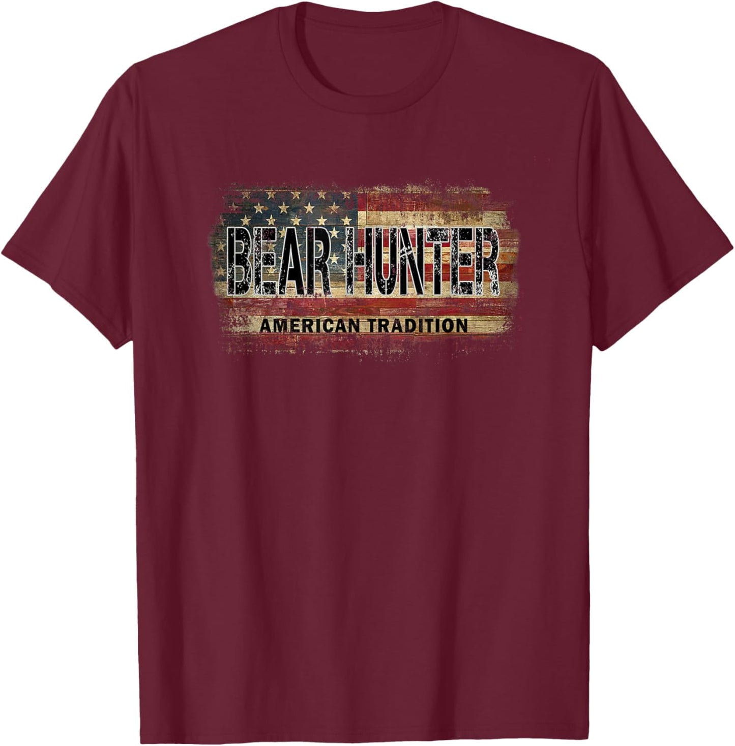 American Flag Bear Hunter T-Shirt - T-Shirt | Maroon