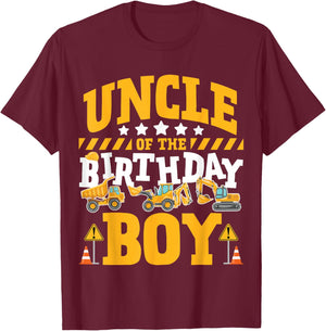 Uncle of the Birthday Boy Excavator Construction Truck T-Shirt - T-Shirt | Maroon