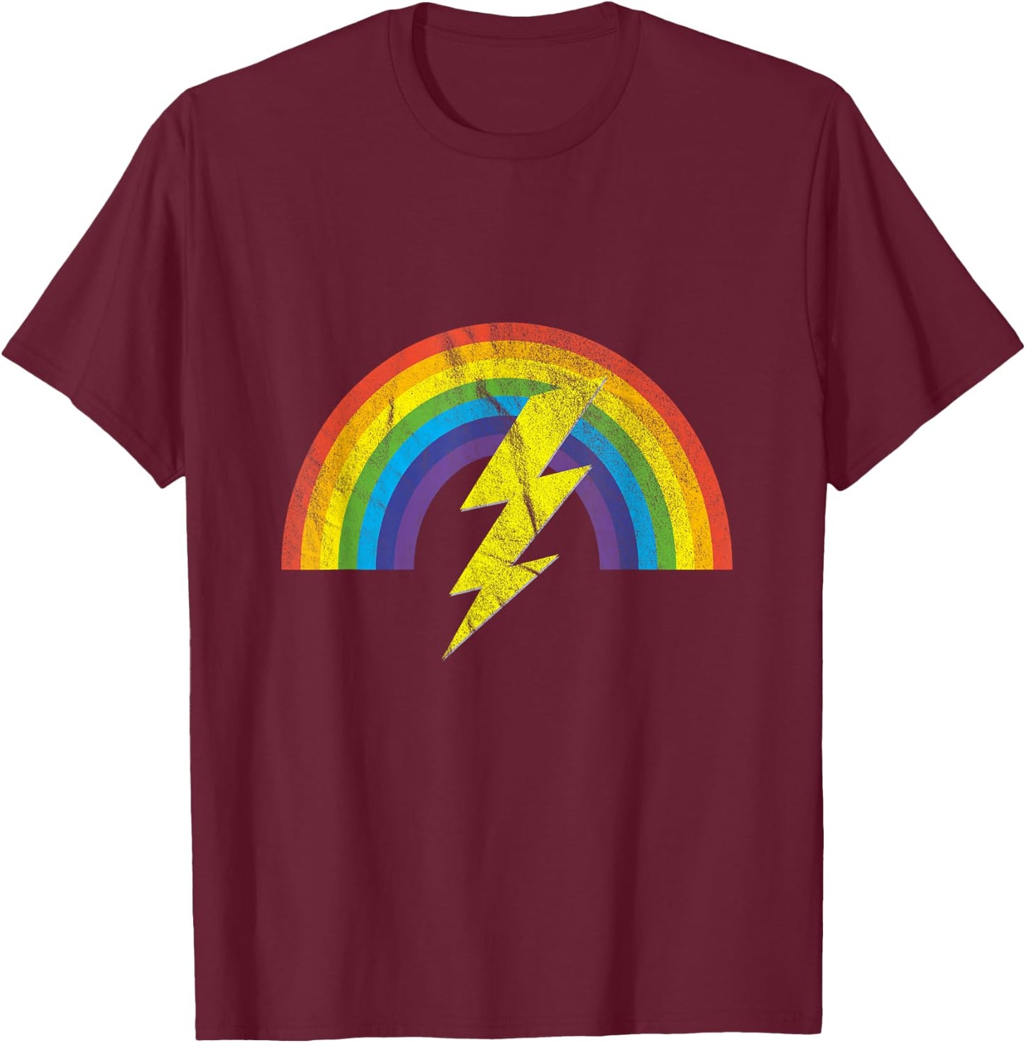 Rainbow Lightning Bolt T-Shirt - T-Shirt | Maroon