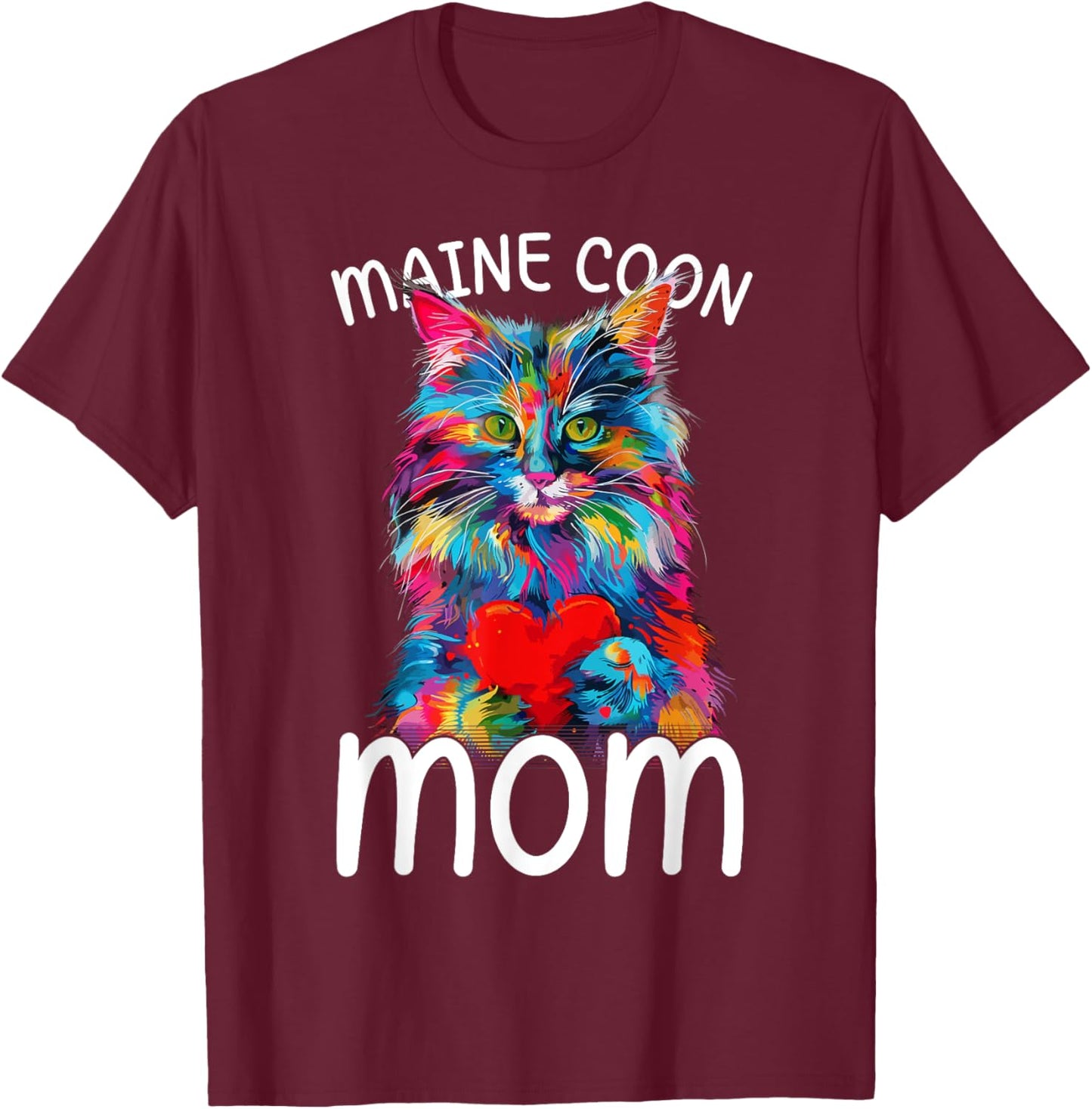 Maine Coon Cat Lovers Heart Design Maine Coon Cat Mom T-Shirt - T-Shirt | Maroon
