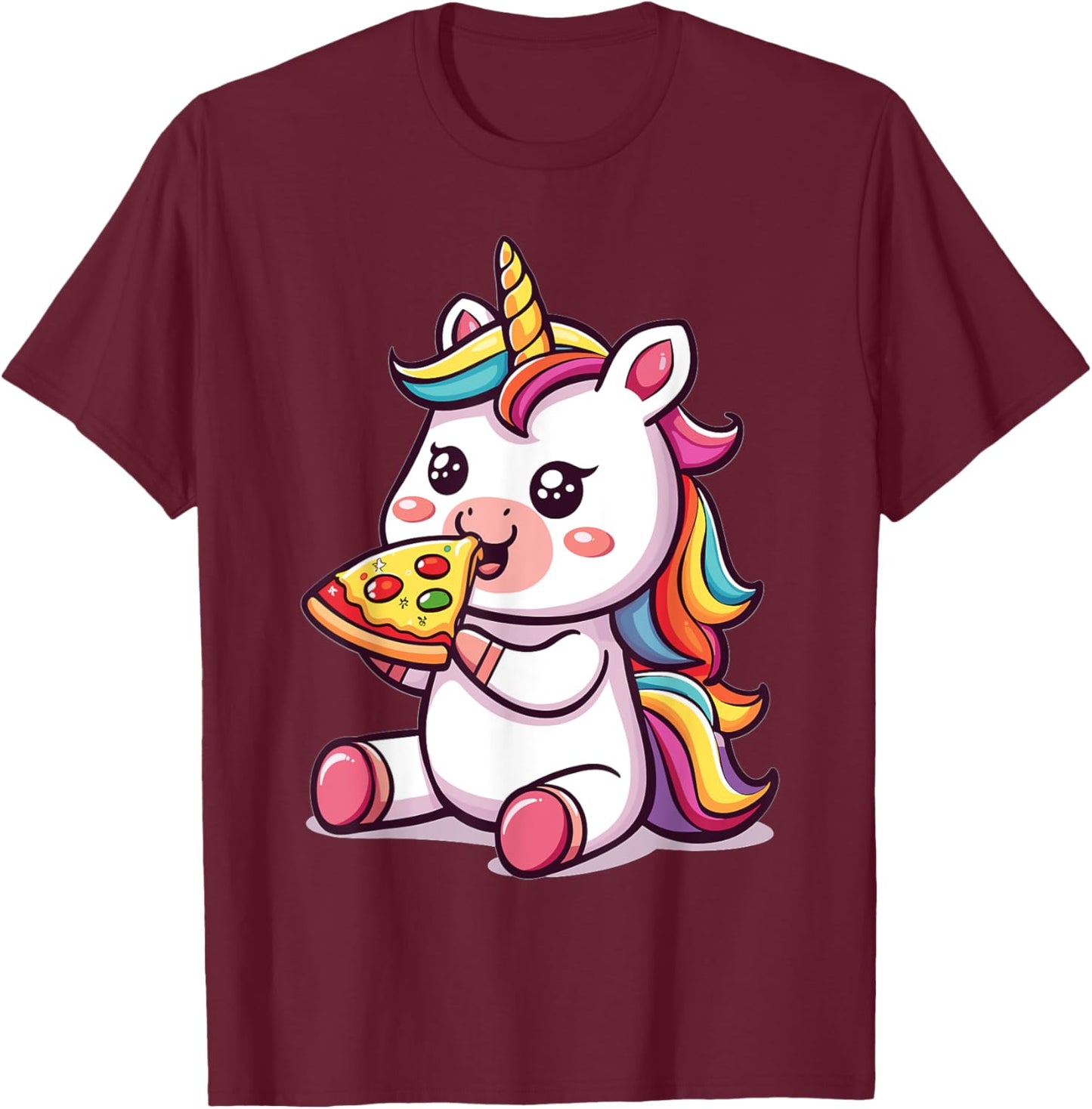 Funny Unicorn eating Pizza Graphic T-Shirt - T-Shirt | Maroon