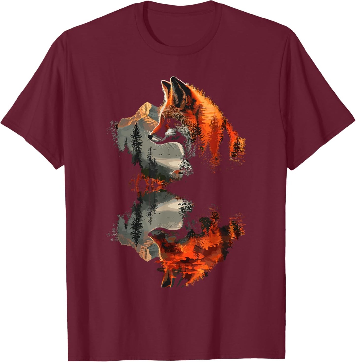 Fox Reflection Foxes Nature Wildlife T-Shirt - T-Shirt | Maroon