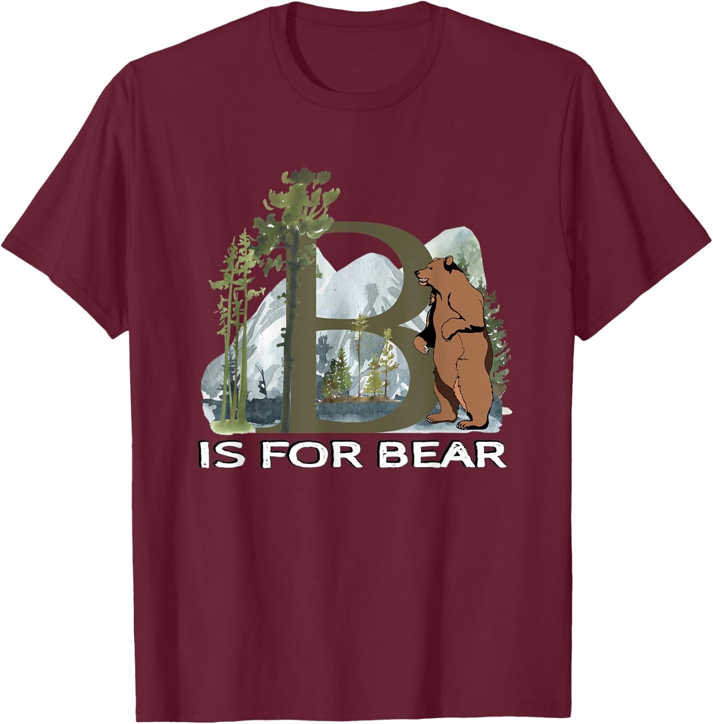 Brown Bear Animal Watercolor Nature Lover Alphabet Letter B T-Shirt - T-Shirt | Maroon