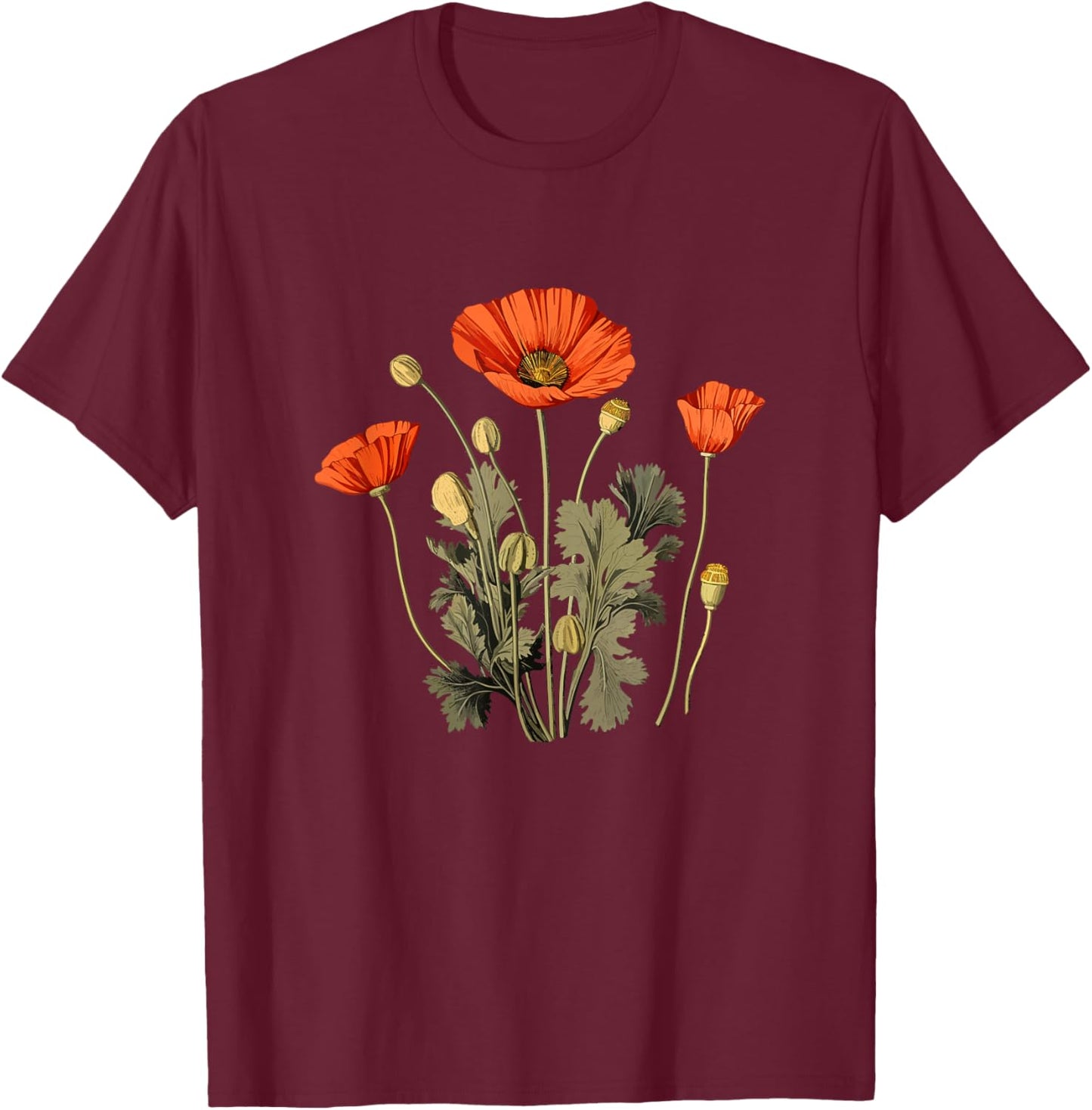 Vintage Kalifornische Mohnblume Blumen T-Shirt - T-Shirt | Maroon