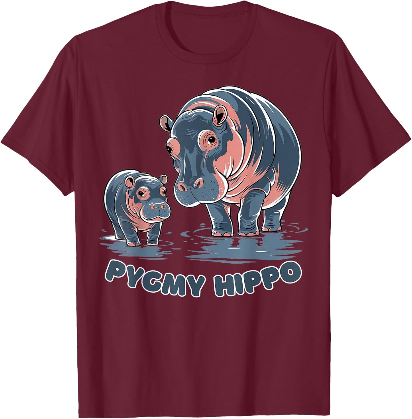 Cute Baby Pygmy Hippo Moo Deng Funny Zoo For Family Kids T-Shirt - T-Shirt | Maroon