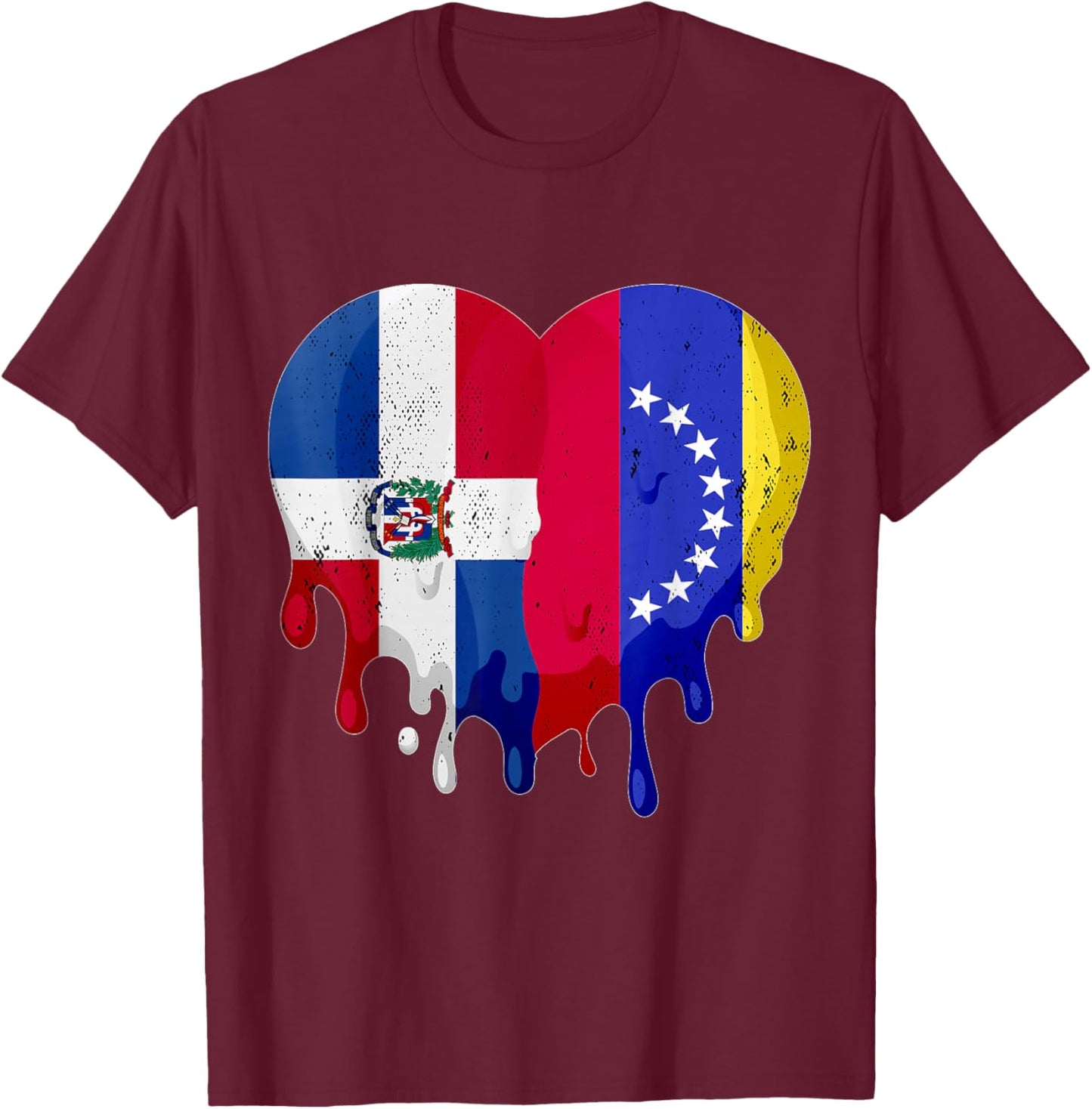 Dominican Republic Venezuela Flag Heart Citizen Patriot T-Shirt - T-Shirt | Maroon