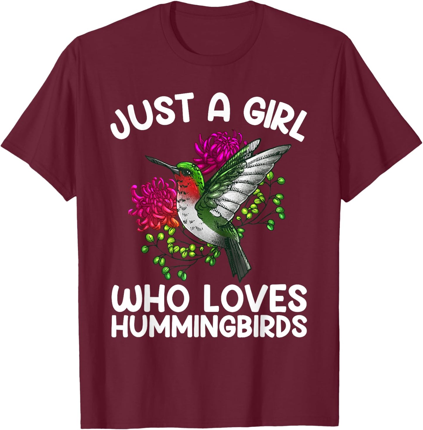 Cool Hummingbird Girl Tropical Bird Watcher Birder T-Shirt - T-Shirt | Maroon