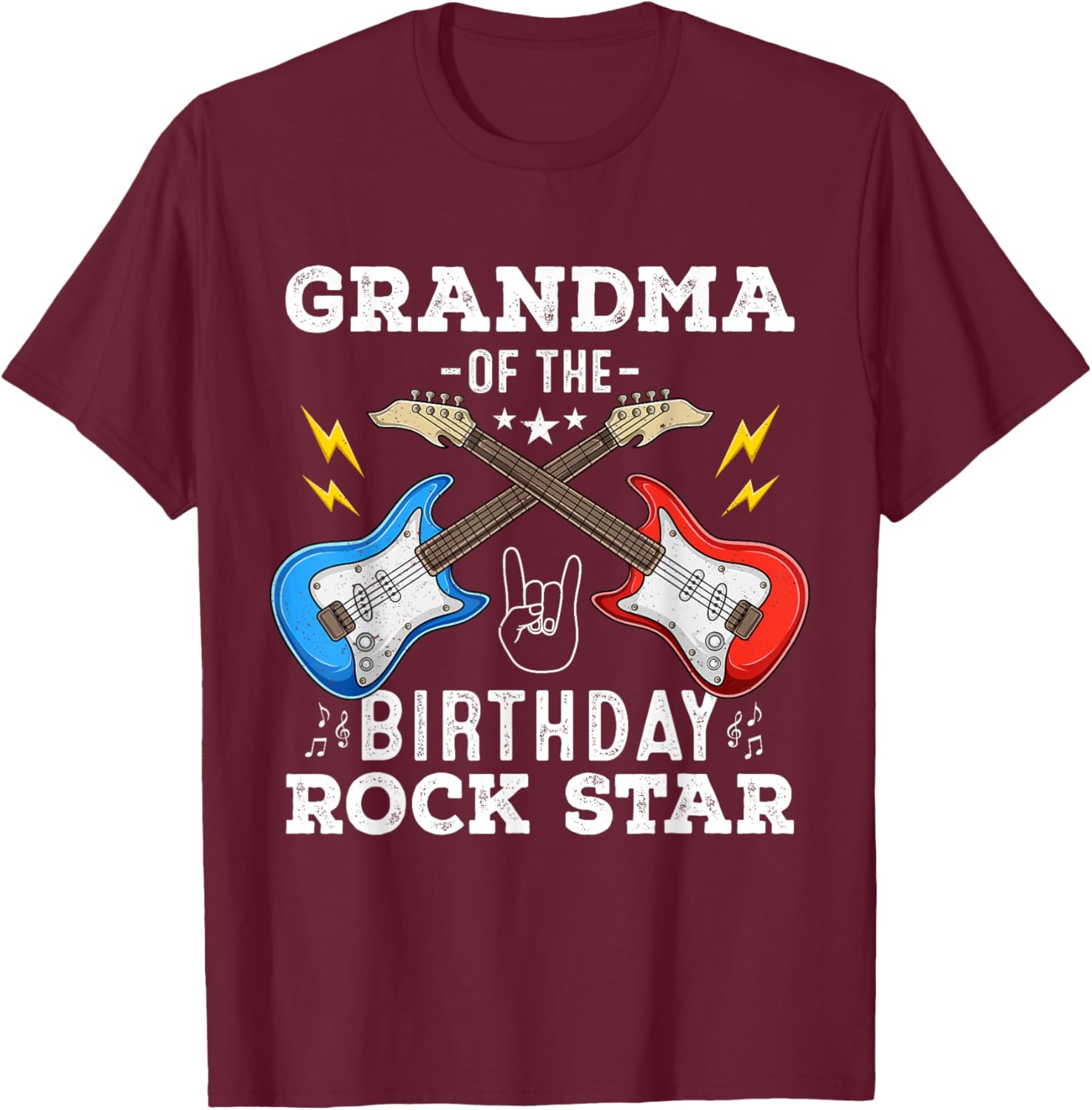 Grandma Of The Birthday Rock Star Guitar Themed Birthday T-Shirt - T-Shirt | Maroon