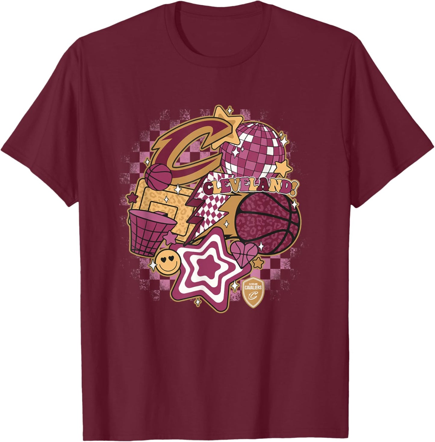 NBA Cleveland Cavaliers Psychedelic Basketball Collage , Small, White T-Shirt - T-Shirt | Maroon