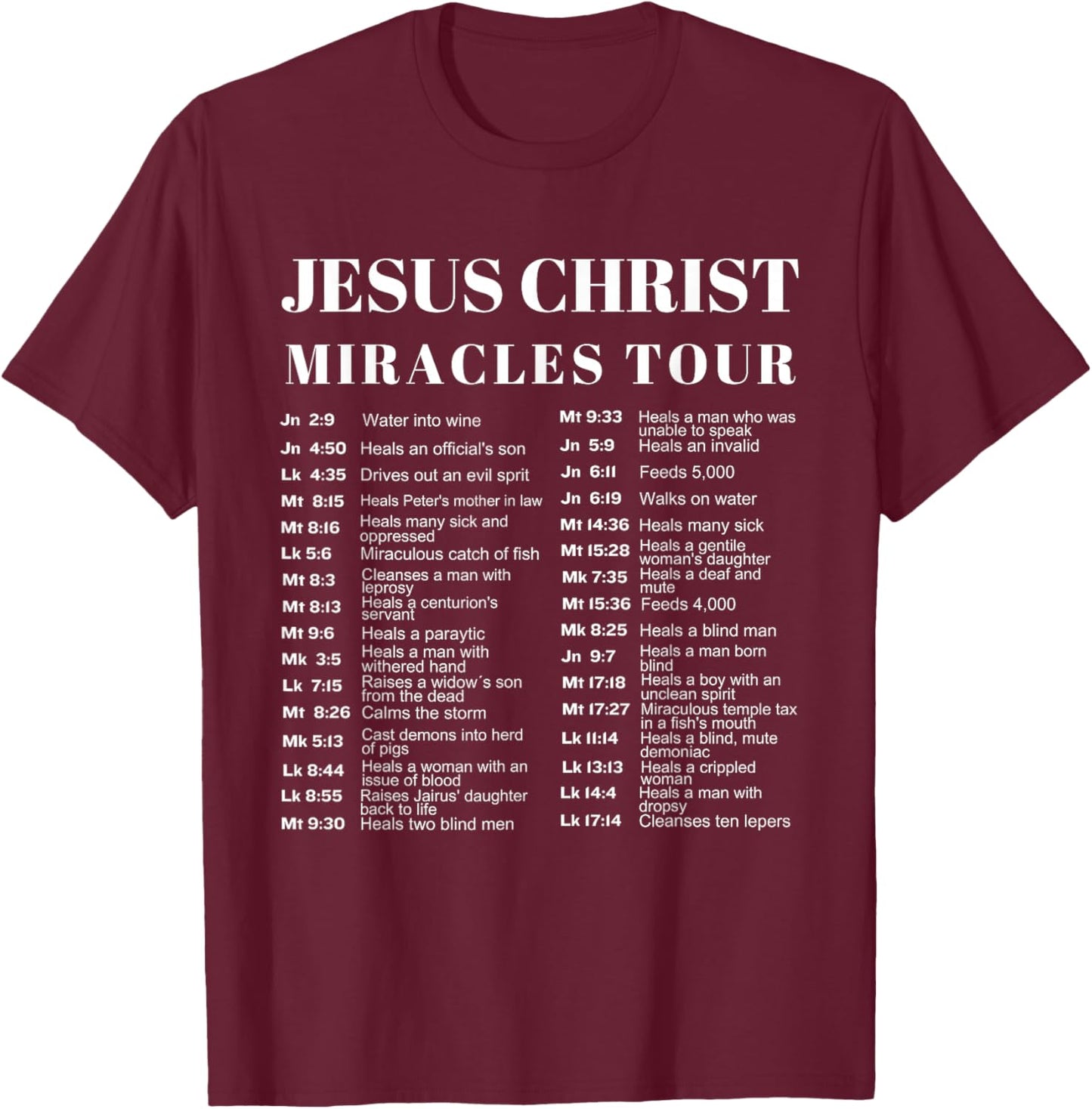 Jesus Christ Miracles Tour T-Shirt - T-Shirt | Maroon