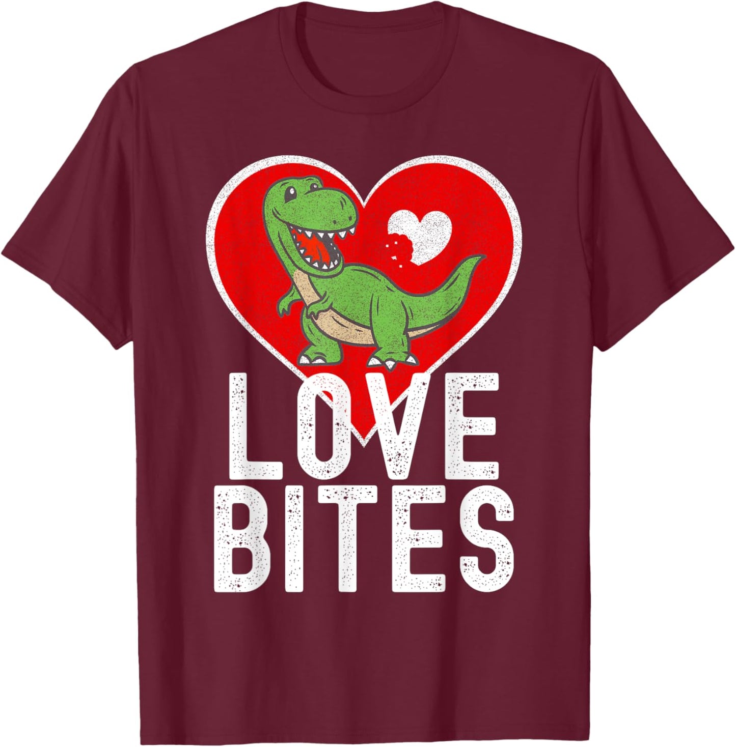 Valentine's T-Rex Love Bites Graphic for Dinosaur Lovers T-Shirt - T-Shirt | Maroon