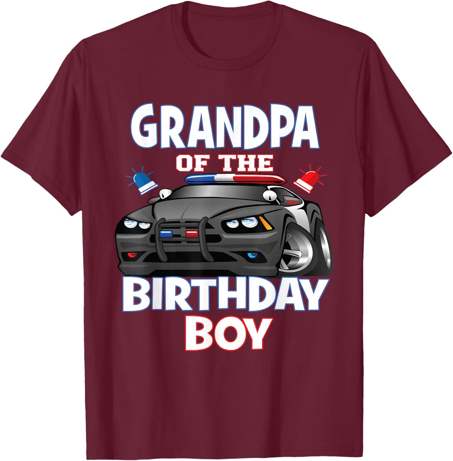 Grandpa Of The Birthday Boy Policeman Officer Party T-Shirt - T-Shirt | Maroon