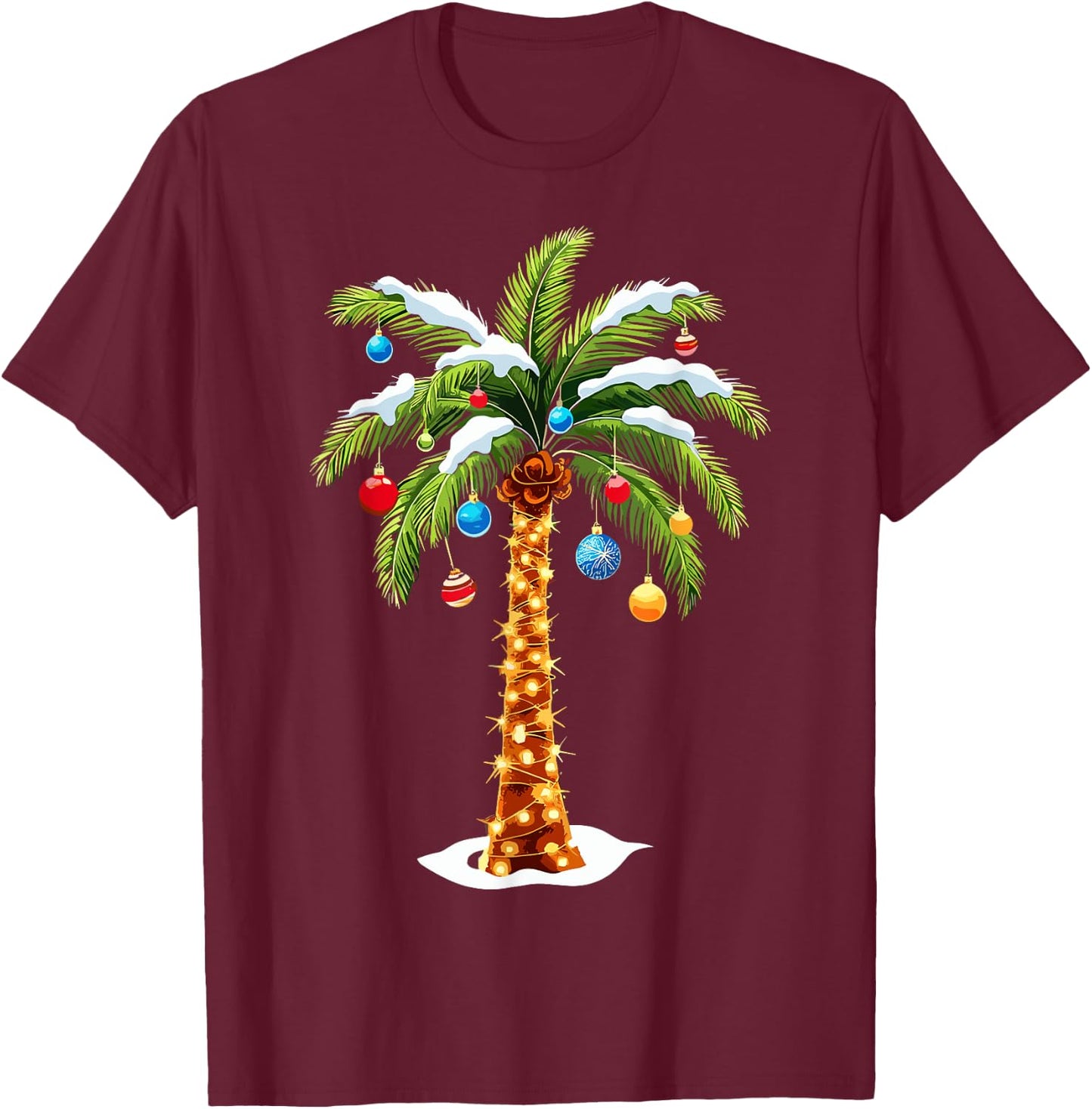 Christmas Palm Tree Hawaiian Tropical Xmas T-Shirt - T-Shirt | Maroon