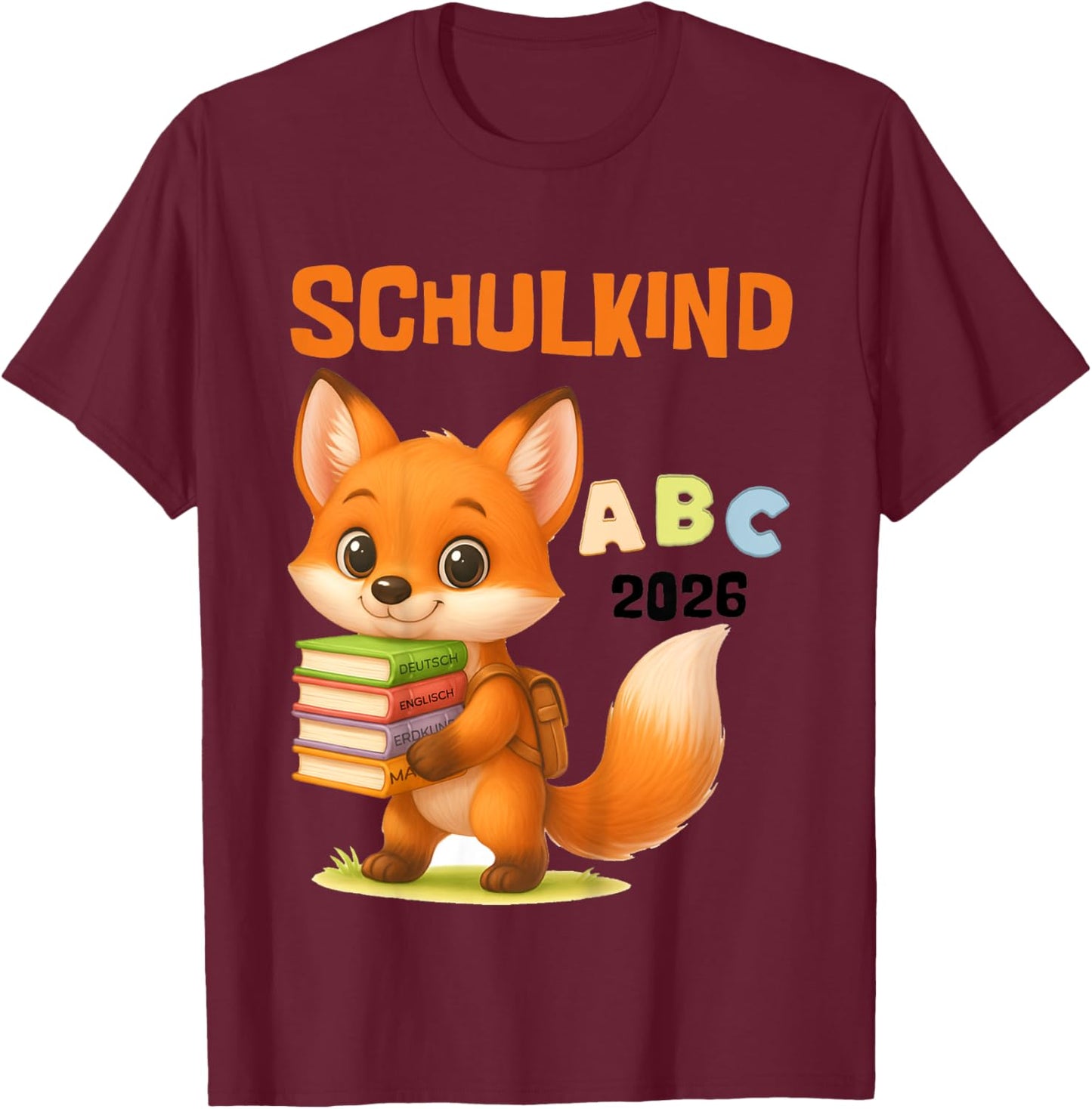 Kinder Schulkind 2026 Fuchs ABC Motiv Einschulung Jungen T-Shirt - T-Shirt | Maroon