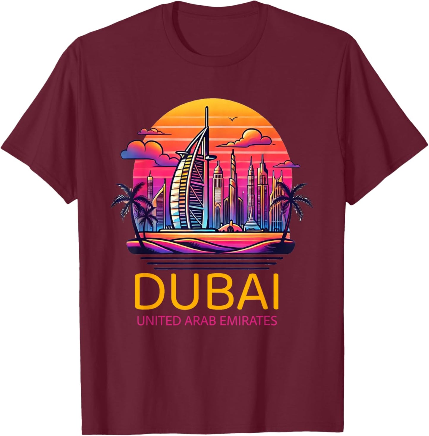 Dubai Souvenir Skyline UAE United Arab Emirate Reminder T-Shirt - T-Shirt | Maroon