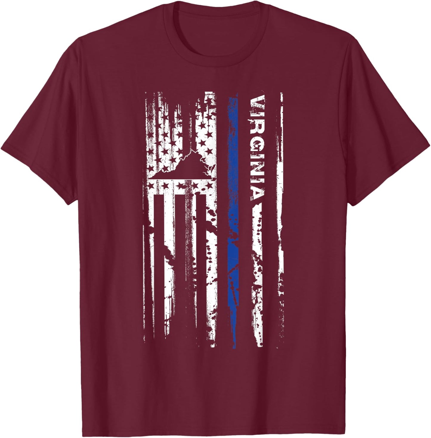 Virginia Cop Thin Blue Line LEO Police American Flag Men T-Shirt - T-Shirt | Maroon