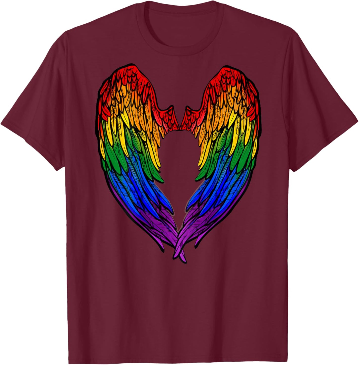 Gay Pride Month Rainbow Angels Wings Back Design T-Shirt - T-Shirt | Maroon