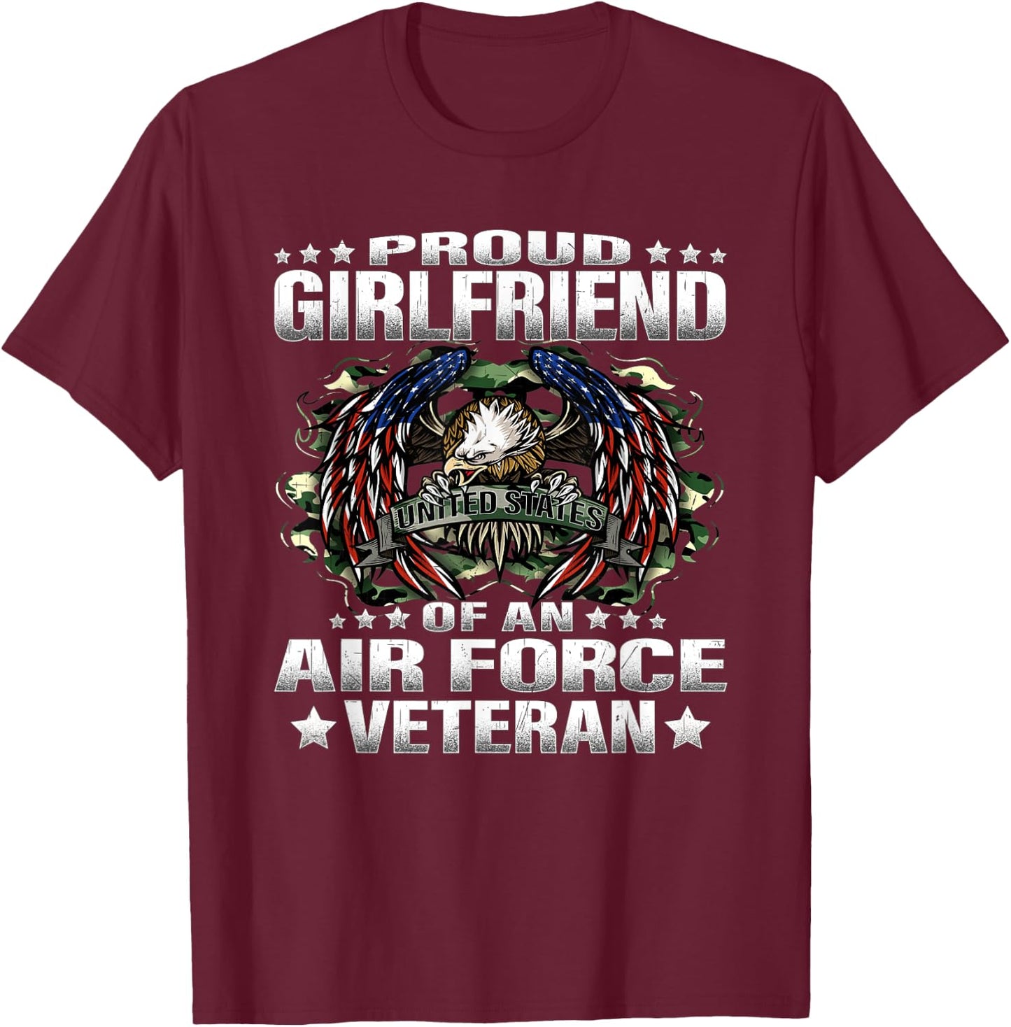 Proud Girlfriend Of An Air Force Veteran Vet's Lover Gift T-Shirt - T-Shirt | Maroon