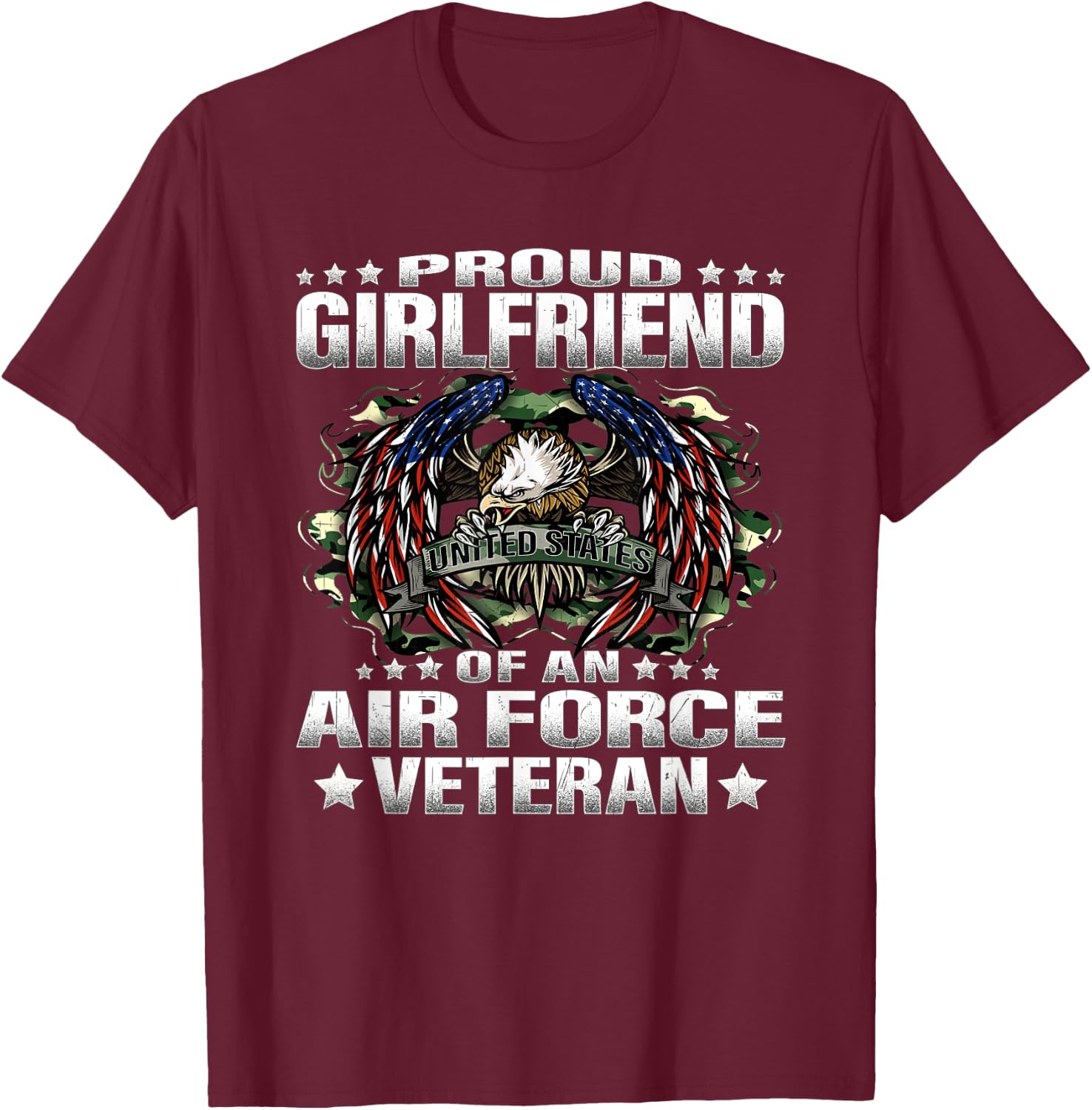 Proud Girlfriend Of An Air Force Veteran Vet's Lover Gift T-Shirt - T-Shirt | Maroon