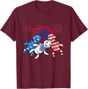 Sea Turtles 4th of July American USA Flag Patriotic T-Shirt - T-Shirt | Maroon