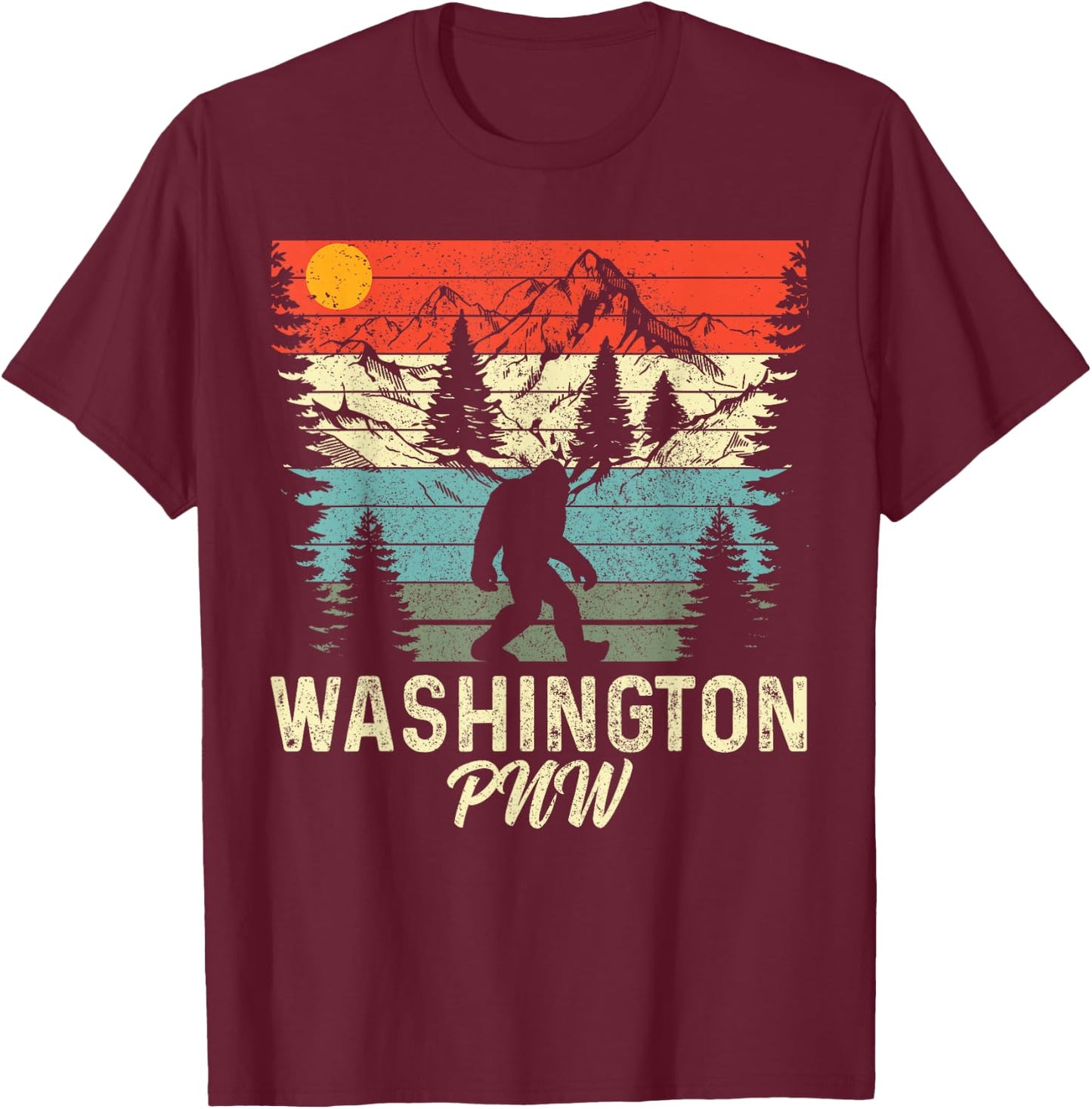 Washington PNW Bigfoot Vintage Pacific Northwest T-Shirt - T-Shirt | Maroon